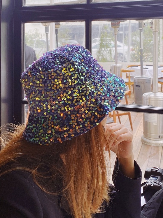 Source Unknown Accessories - Black Sequin Bucket Hat with Iridescent Accents